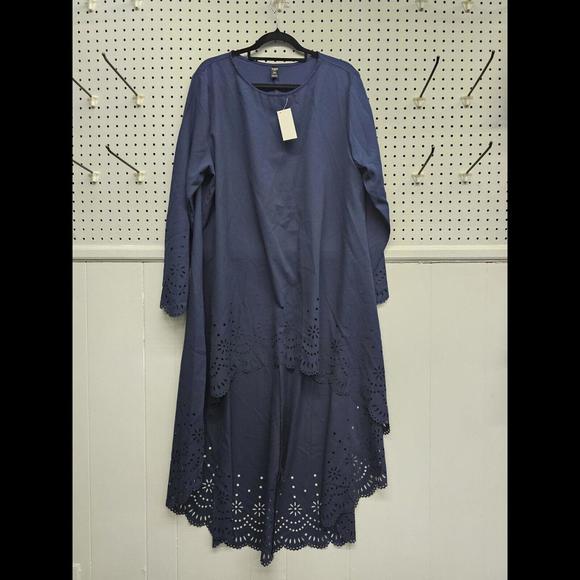 SHEIN Tops - Shein Sheer Floral Trim Overdress/Tunic Women's Size 2X (Blue)